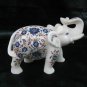 6.5" White Marble Elephant Statue Trunk Up Lapis Inlay Floral Arts Decor Gift