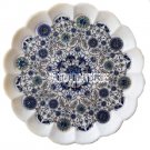 15" White Marble Decorative Dish Plate Marquetry Gems Inlay Dining Kitchen Decor