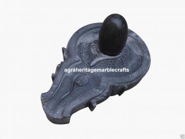 21" Black Marble Stone Yoni Base with 8" Real Black Shiva Lingam Hindu Pooja