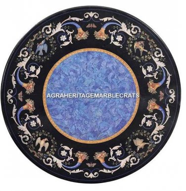 60" Black Marble Dining Corner Dinette Table Birds Lapis Art Floral Decor H5284B