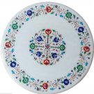2'x2' Marble Round Mosaic Coffee Top Table Semi Inlay Work Pietradure Home Decor