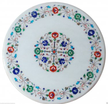 2'x2' Marble Round Mosaic Coffee Top Table Semi Inlay Work Pietradure Home Decor