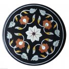 24"x24" Black Marble Coffee Table Top Mosaic Marquetry Furniture Inlay Art Decor
