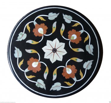24"x24" Black Marble Coffee Table Top Mosaic Marquetry Furniture Inlay Art Decor