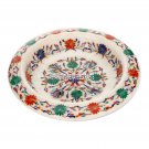 10"x10''x3.5'' White Marble Fruit Bowl Marquetry Floral Work Inlay Kitchen Decor 10"x10''x3.5'' White Marble Fruit Bowl Marquetry Floral Work Inlay Kitchen Decor