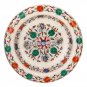 10"x10''x3.5'' White Marble Fruit Bowl Marquetry Floral Work Inlay Kitchen Decor