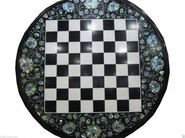 24" Marble Coffee Table Top Chess Mosaic Pauashell Stone Inlay Handmade Gifts
