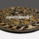24'' Black Marble Resturant Table Top Scagliola Stone Inlay Furniture Decor Art