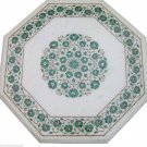 24" White Marble Coffee Table Top Malachite Gemstone Inlay Marquetry Garden Arts