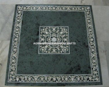30" Green Marble Coffee Table Top Handmade Precious Inlay Occasional Decor H4040
