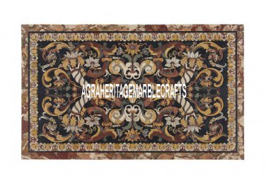 4'x2' Black Marble Dining Table Mosaic Semi Precious Stone Inlay Art Patio Decor
