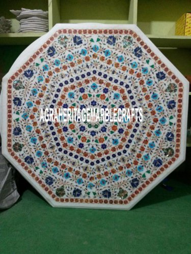 36" White Marble Coffee Dining Table Multi Gems Inlay Marquetry Art Garden Decor