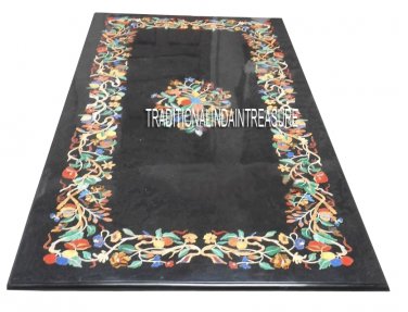 5'x3' Black Marble Dining Table Rare Marquetry Mosaic Inlay Pietradura Art Decor