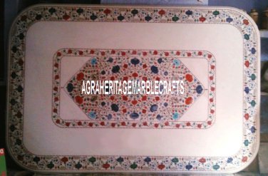 6'x5' White Marble Dining Table Marquetry Stone Inlay Furniture Mosaic Art Decor