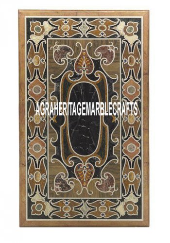 4'x2' Brown Marble Dining Table Pietradura Art Inlay Stones Home Mosaic Decor