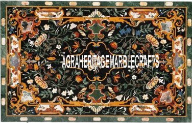 4'x2' Green Dining Marble Table Mosaic Stone Inlay Collectible Marquetry Decor