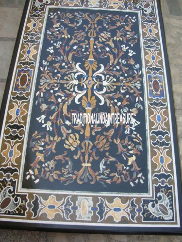 6'x3' Black Marble Dining Table Hakik Pietradura Inlay Room Outdoor Mosaic Decor