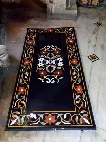 5'x2' Black Marble Handmade Coffee Marqurtey Dining Table Top Home Decor Gifts