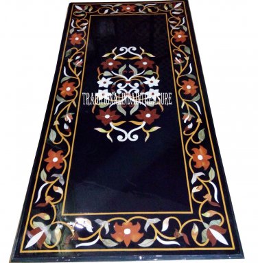 2.5'x5' Black Marble Dining Coffee Table Top Pietradure Inlaid Home Decor Gifts