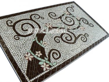 2.5'x5' Black Marble Dining Table Top Pietradure Gem Inlay Stone Mosaic Decor