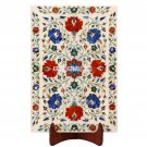 15''x10'' White Marble Tray Plate Multi Art Floral  Inlay Living Room Decor Gift