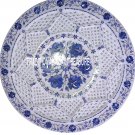 18" Marble Slab Tray Plate Rare Lapis Inlay Semi Precious Stone Lattice Decor