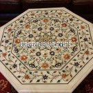 15'' White Marble Floral Marquetry Stone Octagon Table Top Inlay Marquetry Decor