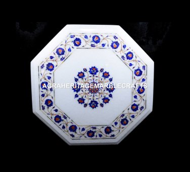 16" Adornment Marble Hallway Table Handmade Lapis Inlay Home Outdoor Decor 5397B