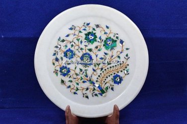 9" Marble Serving Dish Plate Malachite Inlaid Lapis Floral Kitchen Decor H5425