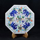 9" Marble Octagon Serving White Plate Marquetry Inlay Lapis Stones Decor H5429A 9" Marble Octagon Serving White Plate Marquetry Inlay Lapis Stones Decor H5429A