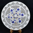 9" Filligree Marble Round Plate Lapis Inlay Floral Design Work Gift Decor H5432