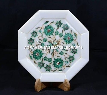 10" Marble Octagon Malachite Plate Handmade Floral Arts Restaurant Decor H5442B