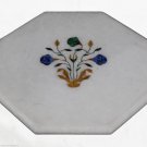 12" White Marble Top Garden Table Marquetry Pietra Dura Handmade Home Decor Arts