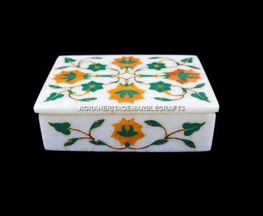 6"x4"x2" Storage Marble Box Malachite Floral Inlaid Handmade Arts Decor H5505A