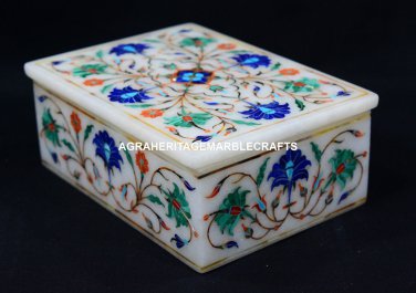 5"x4"x2" Multi Marble Jewelry Box Malachite Lapis Floral Inlay Home Decor H5512