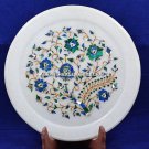10" Marble Round Plate Malachite Inlaid Stones Collectible Table Decor H5425A