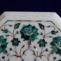 12"  White Marble Coffee Table Top Gift Malachite Inlaid Marquetry Floral Decor