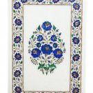 20"x13" White Marble Coffee Table Top Lapis Lazuli Inlay Mosaic Pietradura Decor