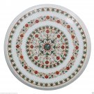 12" White Marble Center Coffee Table Top Carnelian Inlay Semi Precious Gifts Art
