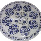 15" White Marble Serving Plate Lapis Lazuli Inlay Floral Mosaic Collectibles Art