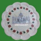 12" White Marble Serving Plate Tajmahal Replica Marquetry Inlay Home Decor H4048