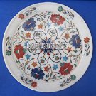 12" Marble White Dish Plate Multi Floral Inlay Arts Occasional Home Decor H4053