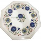 12" White Marble Coffee Table Top Real Lapis Gem Semi Mosaic Inlaid Patio Decor