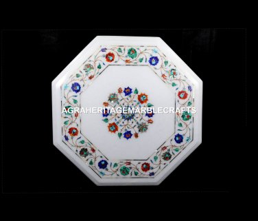 15" Exclusive Marble Desinger Table Inlaid Lapis Malachite Art Home Decor H5399C