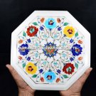 14" Marvelous Marble Top Side Coffee Table Marquetry Gemstone Inlay Decor H5398B