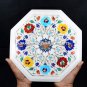14" Marvelous Marble Top Side Coffee Table Marquetry Gemstone Inlay Decor H5398B