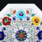 14" Marvelous Marble Top Side Coffee Table Marquetry Gemstone Inlay Decor H5398B