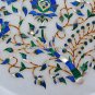 12" White Marble Round Dish Plate Malachite Precious Inlaid Decor Kitchen H5425B