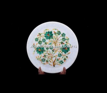 10" Beautiful Marble Round Dish Plate Handmade Collectible Inlay Decor H5426B