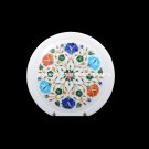 9" Round Marble Serving Plate Multi Floral Marquetry Inlay Corridor Decor H5435